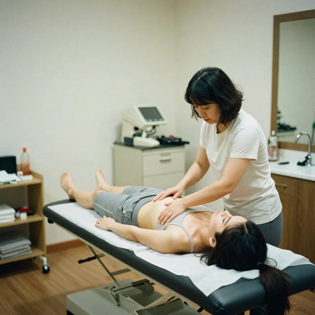 Open seating area with large windows and neutral furnishings